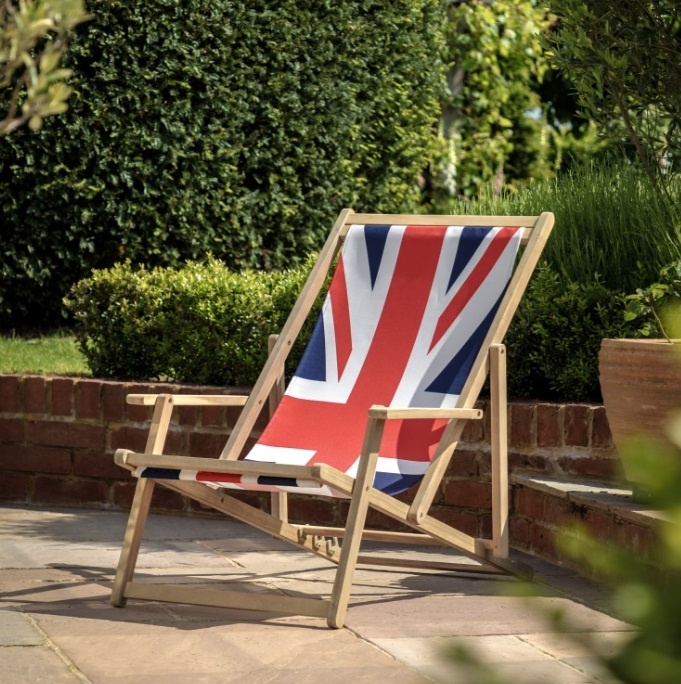Brentham Union Jack deck chair in garden setting